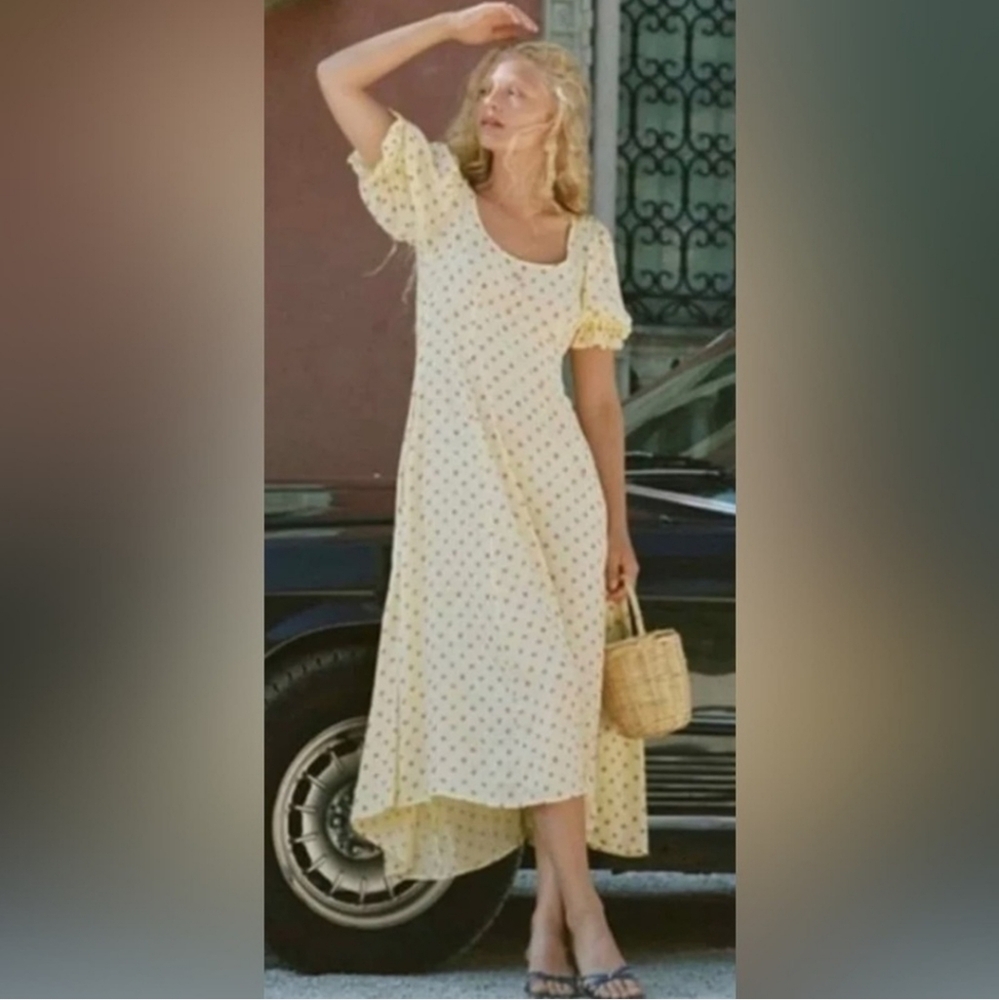 Faithfull The Brand Linnie Midi Dress Bette Size‎ 6 Yellow Floral Cottagecore